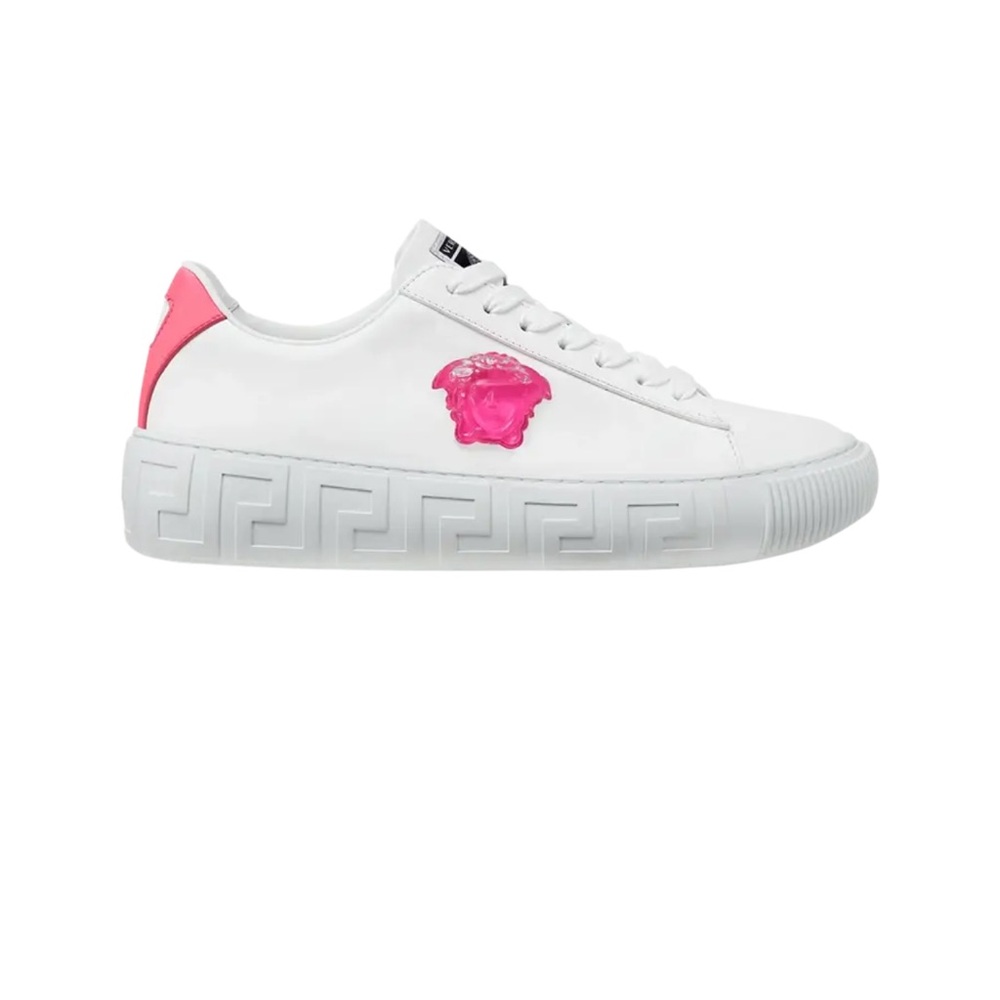 Versace Women's White and Pink Medusa Sneakers